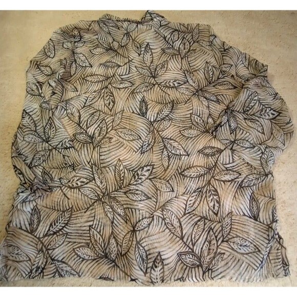 Alfred Dunner Women's Plus Sz 16 Sheer Button Down 3/4 Sleeve Leaf Print Top - Picture 4 of 6